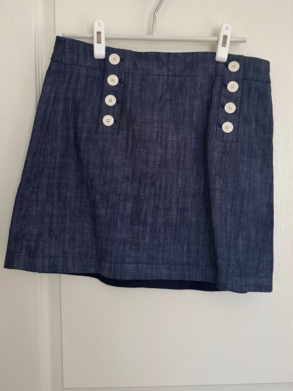 LOFT Denim A-Line Mini Skirt with Sailoe Button Detail - Blue